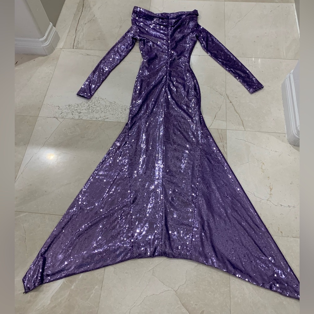 THE ATTICO Fanny cold-shoulder asymmetric sequined crepe de chine gown Size 38